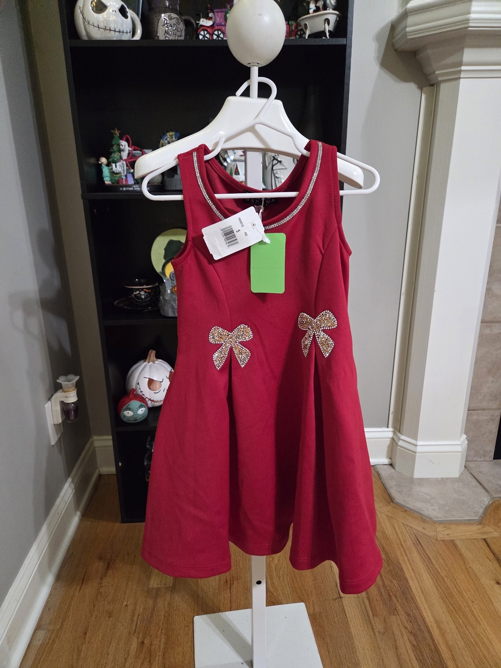 Hannah Banana Red Sleeveless Dress with Gold Bow Embellishments